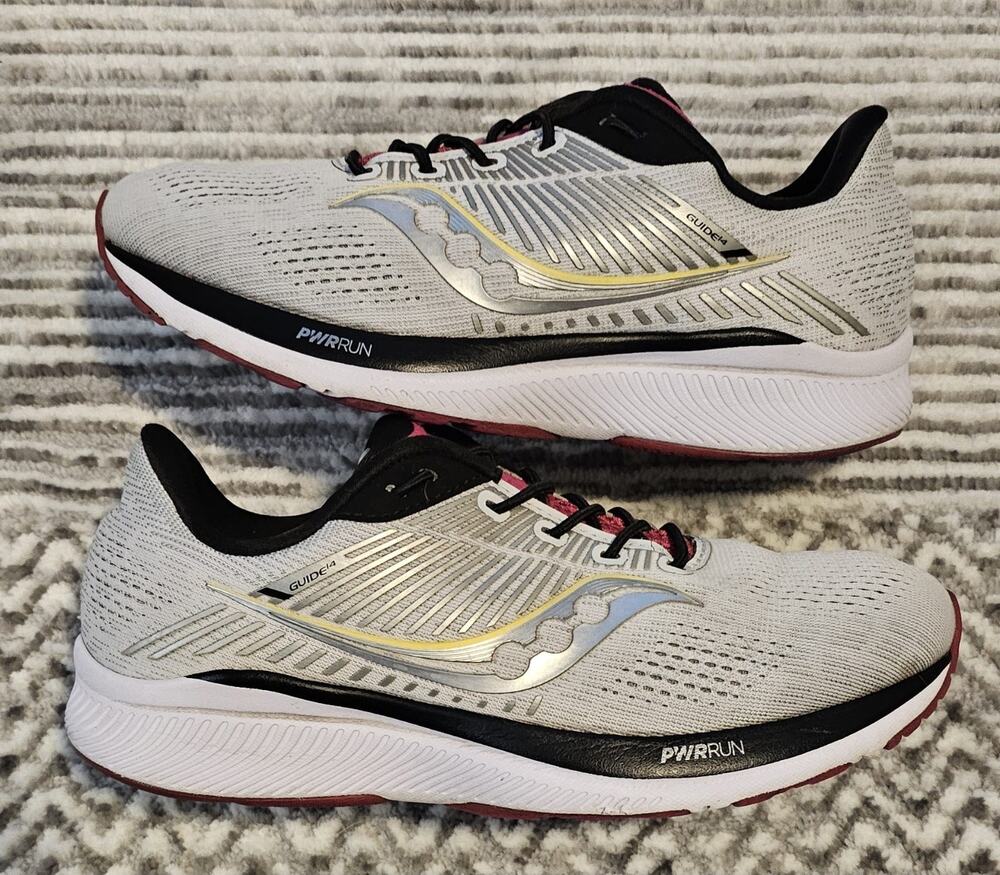 Saucony Guide 14 Womens Size 7.5 White Black Red Running Shoes S10654